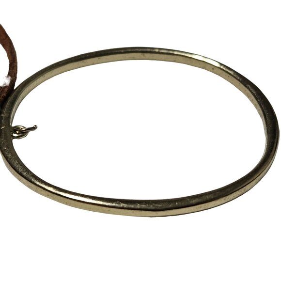 Boho Dual Tone Silver Gold Circle Pendant Leather Cord Necklace Minimalist Women - Picture 3 of 7